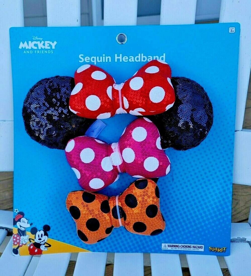 Spirit Minnie Mouse Bow w/3 Colors Polka Dot Sequin Ears Headband New 3+